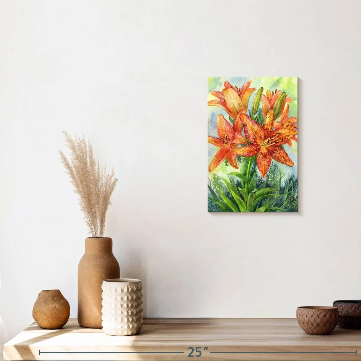 Elephant Stock - Tiger Lily Wall Art - Vertical Canvas Wall Art - Living Room Wall Decor - Painting Floral And Botanical Canvas Art - Blue And Green Decor - 8" x 12"