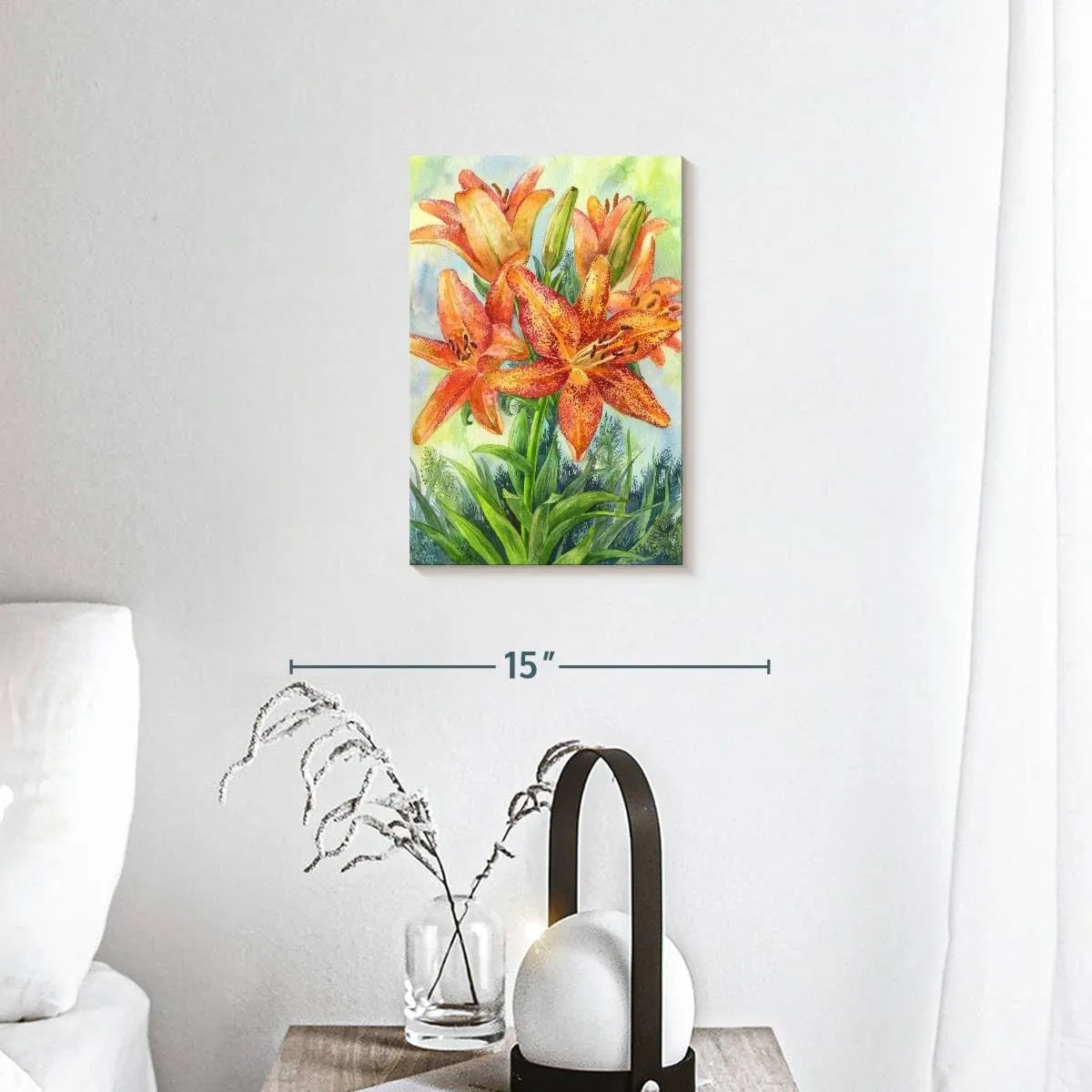 Elephant Stock - Tiger Lily Wall Art - Vertical Canvas Wall Art - Living Room Wall Decor - Painting Floral And Botanical Canvas Art - Blue And Green Decor - 8" x 12"
