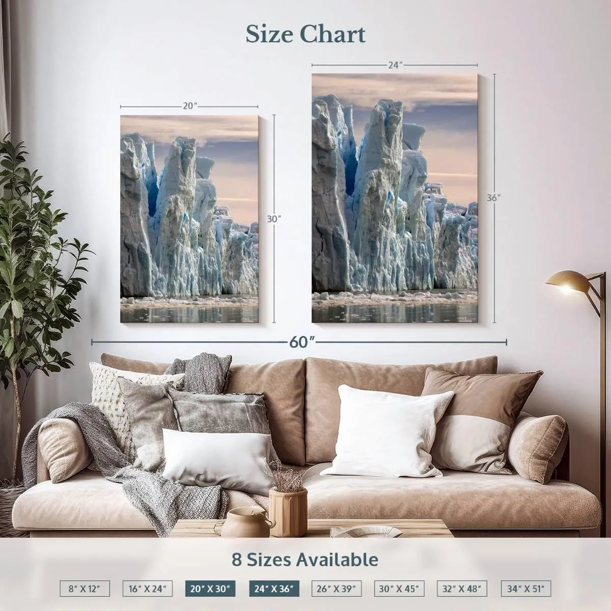 Elephant Stock - Towering Icebergs Wall Art - Vertical Canvas Wall Art - Living Room Wall Decor - Photography Nature Canvas Art - White And Gray Decor - 20" x 30"