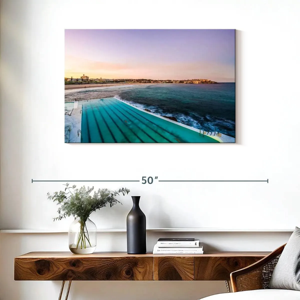 Elephant Stock - View From Bondi Icebergs Pool Wall Art - Horizontal Canvas Wall Art - Living Room Wall Decor - Photography Beach Canvas Art - Teal And Gray Decor - 36" x 24"