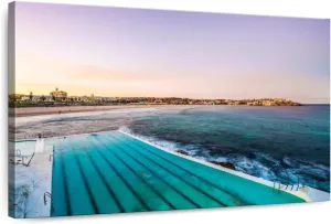 Elephant Stock - View From Bondi Icebergs Pool Wall Art - Horizontal Canvas Wall Art - Living Room Wall Decor - Photography Beach Canvas Art - Teal And Gray Decor - 36" x 24"