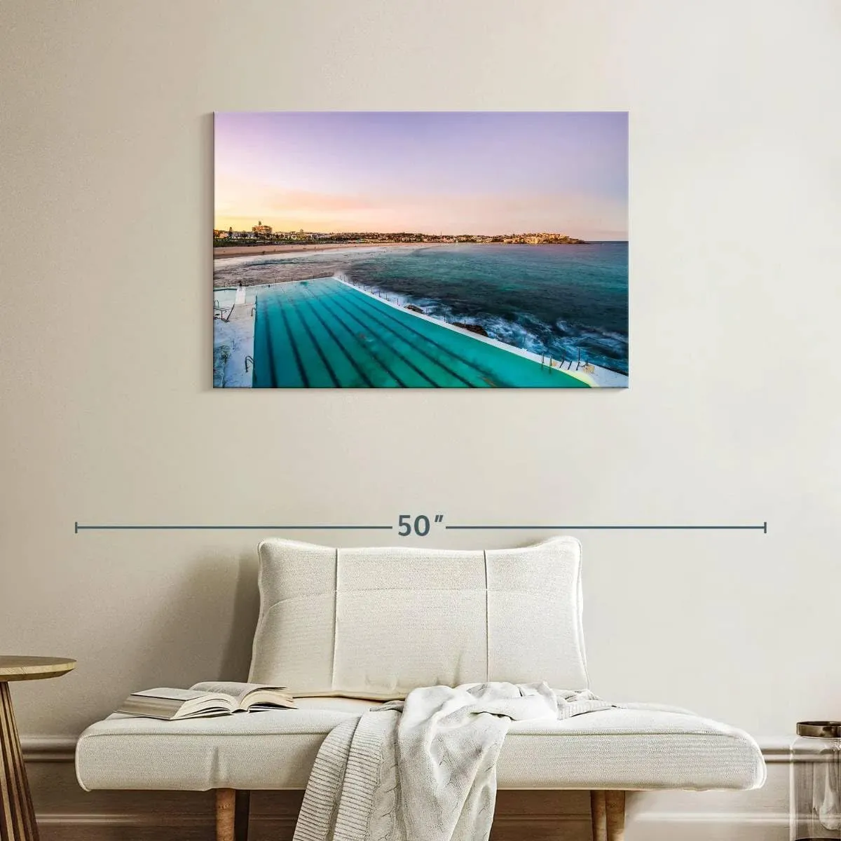 Elephant Stock - View From Bondi Icebergs Pool Wall Art - Horizontal Canvas Wall Art - Living Room Wall Decor - Photography Beach Canvas Art - Teal And Gray Decor - 36" x 24"