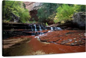 Elephant Stock - Zion Plateau The Subway Waterfall Wall Art - Horizontal Canvas Wall Art - Hallway Wall Decor - Photography Nature Canvas Art - Gray And Black Decor - 12" x 8"