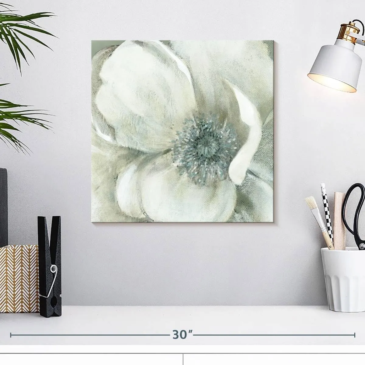 ElephantStock - Opalescence II Wall Art - Square Canvas Wall Art - Living Room Wall Decor - Painting Flower Canvas Art - Gray And White Decor by Carol Robinson - 16" x 16"