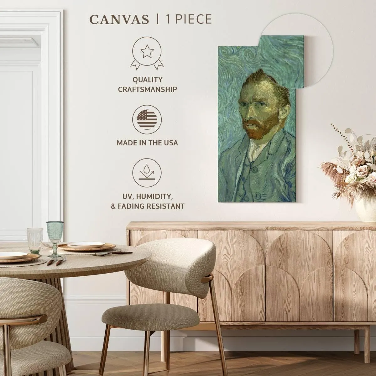 ElephantStock - Self Portrait Wall Art - Vertical Canvas Wall Art - Living Room Wall Decor - Painting Artists Canvas Art - Blue And Teal Decor by Vincent Van Gogh - 21" x 42"