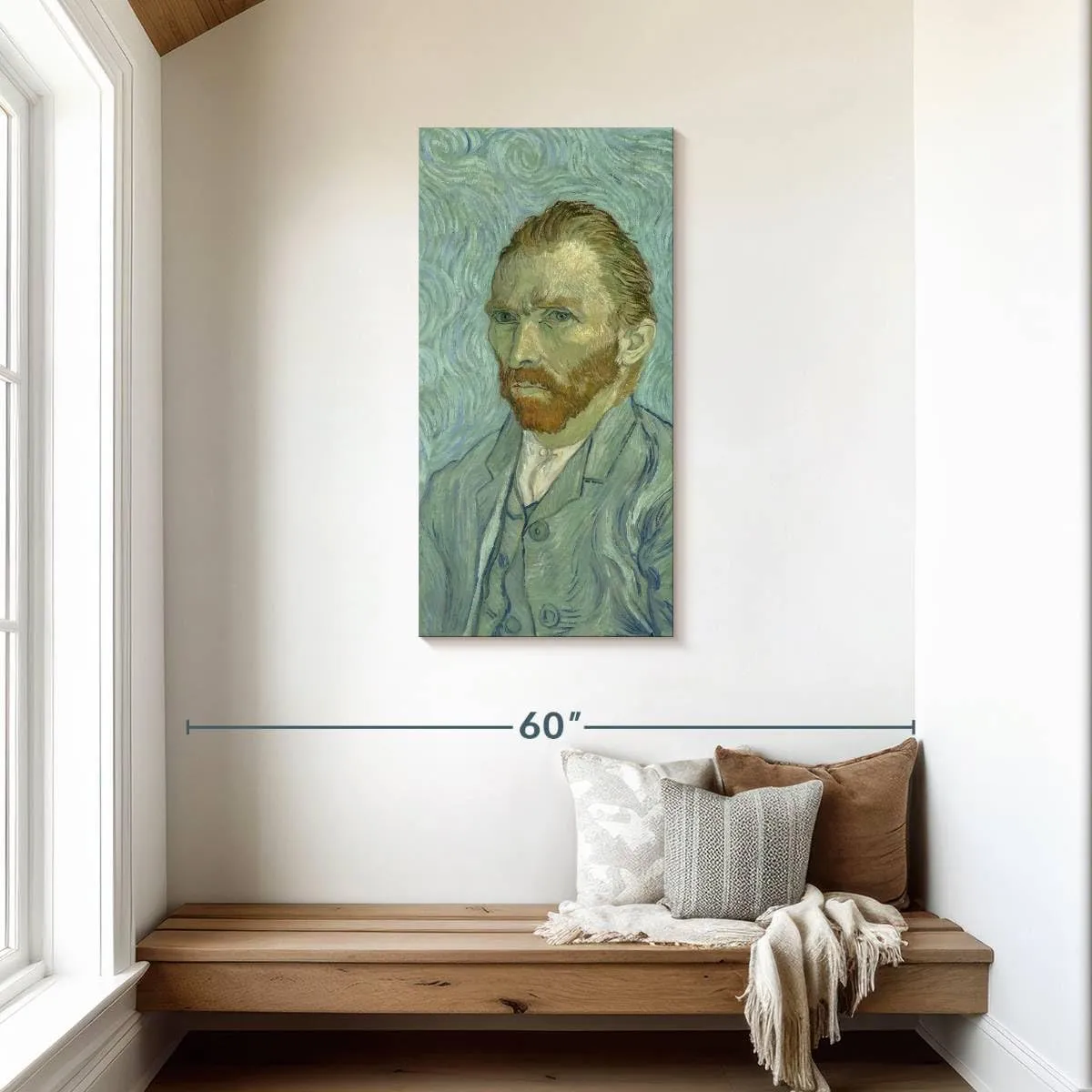ElephantStock - Self Portrait Wall Art - Vertical Canvas Wall Art - Living Room Wall Decor - Painting Artists Canvas Art - Blue And Teal Decor by Vincent Van Gogh - 21" x 42"