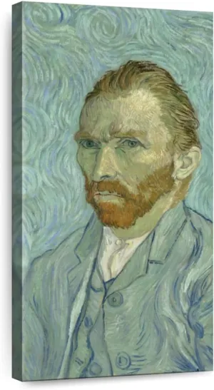ElephantStock - Self Portrait Wall Art - Vertical Canvas Wall Art - Living Room Wall Decor - Painting Artists Canvas Art - Blue And Teal Decor by Vincent Van Gogh - 21" x 42"