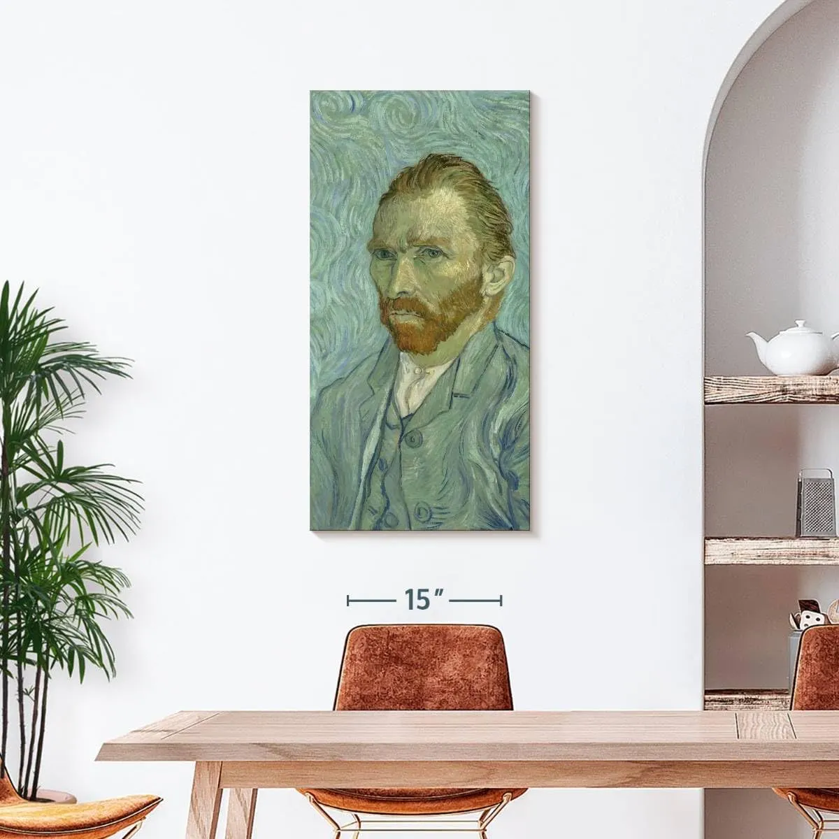 ElephantStock - Self Portrait Wall Art - Vertical Canvas Wall Art - Living Room Wall Decor - Painting Artists Canvas Art - Blue And Teal Decor by Vincent Van Gogh - 21" x 42"