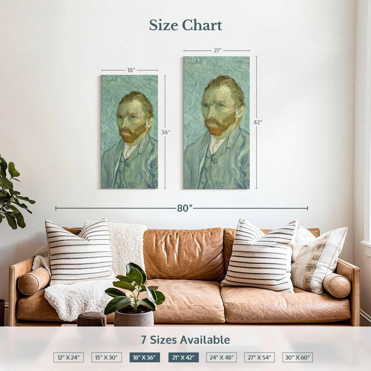 ElephantStock - Self Portrait Wall Art - Vertical Canvas Wall Art - Living Room Wall Decor - Painting Artists Canvas Art - Blue And Teal Decor by Vincent Van Gogh - 21" x 42"