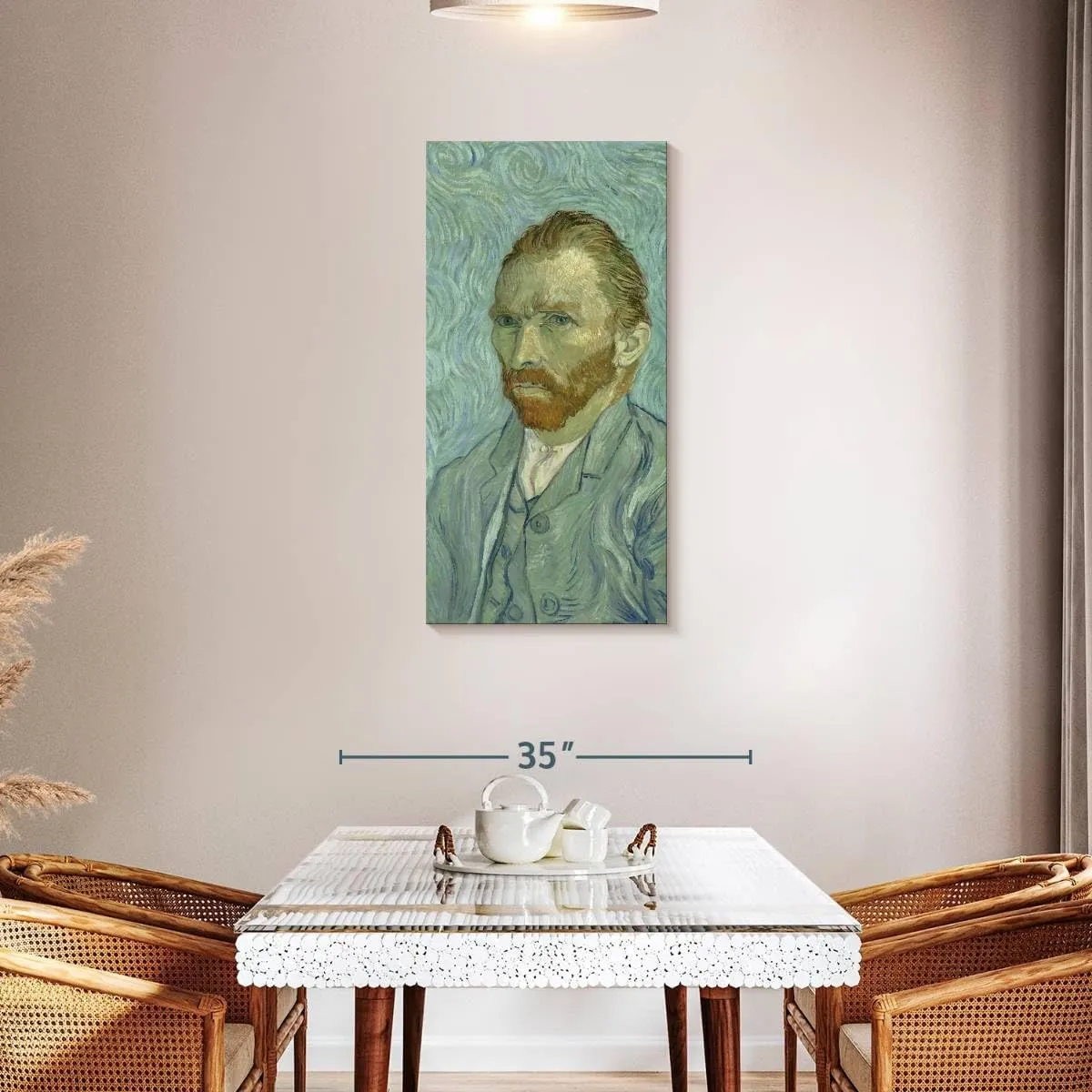 ElephantStock - Self Portrait Wall Art - Vertical Canvas Wall Art - Living Room Wall Decor - Painting Artists Canvas Art - Blue And Teal Decor by Vincent Van Gogh - 21" x 42"