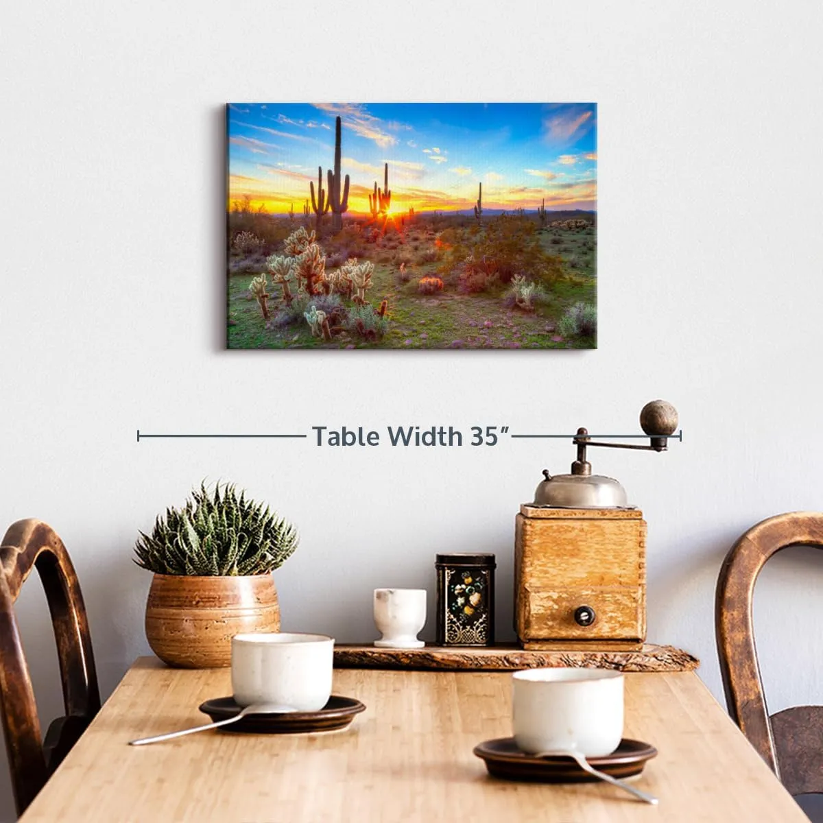 ElephantStock Sonoran Desert Sunset Landscape Canvas - 1 Panel Sunset Wall Decor - Beige-Orange Wall Canvas - Scenic Sunsets Photography Wall Art for Living Room - 24" X 16"