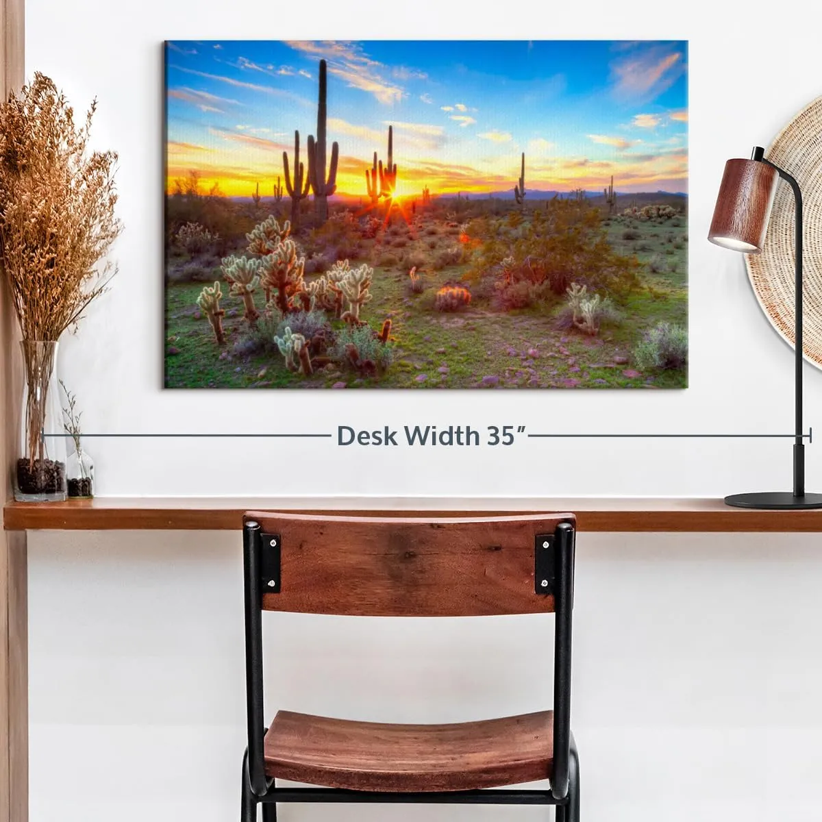 ElephantStock Sonoran Desert Sunset Landscape Canvas - 1 Panel Sunset Wall Decor - Beige-Orange Wall Canvas - Scenic Sunsets Photography Wall Art for Living Room - 24" X 16"