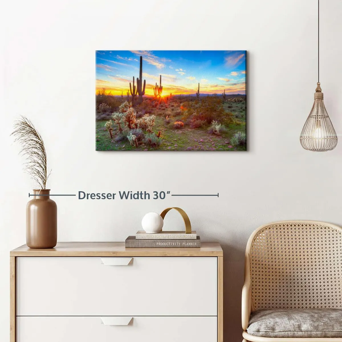 ElephantStock Sonoran Desert Sunset Landscape Canvas - 1 Panel Sunset Wall Decor - Beige-Orange Wall Canvas - Scenic Sunsets Photography Wall Art for Living Room - 24" X 16"