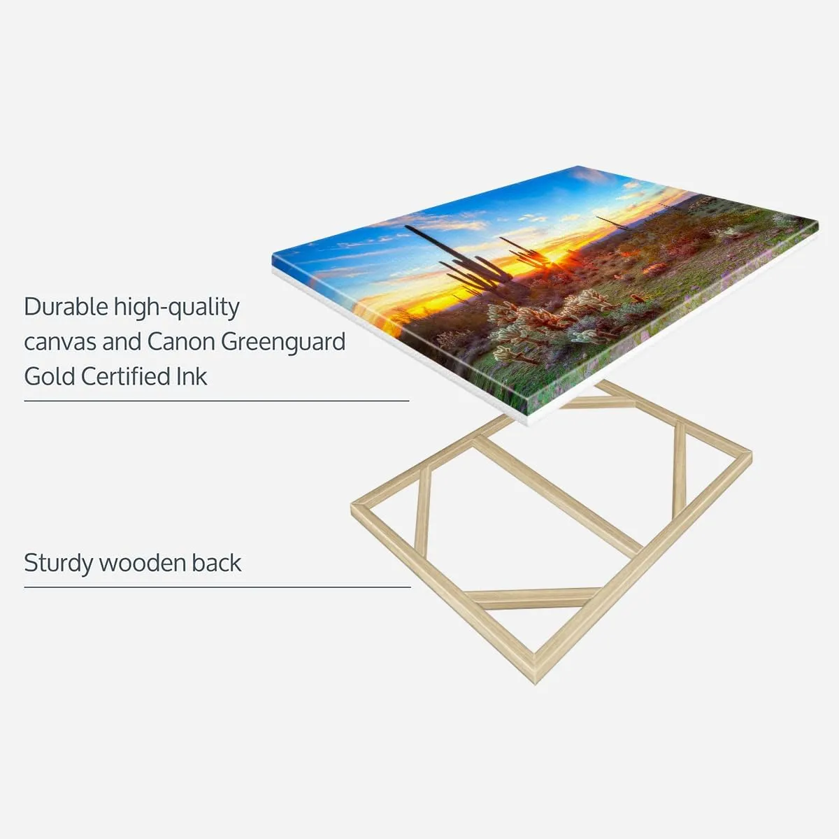 ElephantStock Sonoran Desert Sunset Landscape Canvas - 1 Panel Sunset Wall Decor - Beige-Orange Wall Canvas - Scenic Sunsets Photography Wall Art for Living Room - 24" X 16"