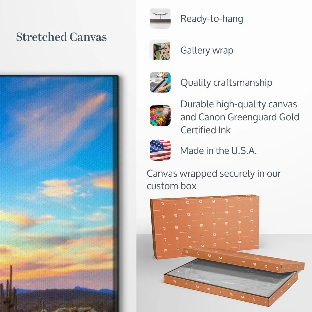 ElephantStock Sonoran Desert Sunset Landscape Canvas - 1 Panel Sunset Wall Decor - Beige-Orange Wall Canvas - Scenic Sunsets Photography Wall Art for Living Room - 24" X 16"