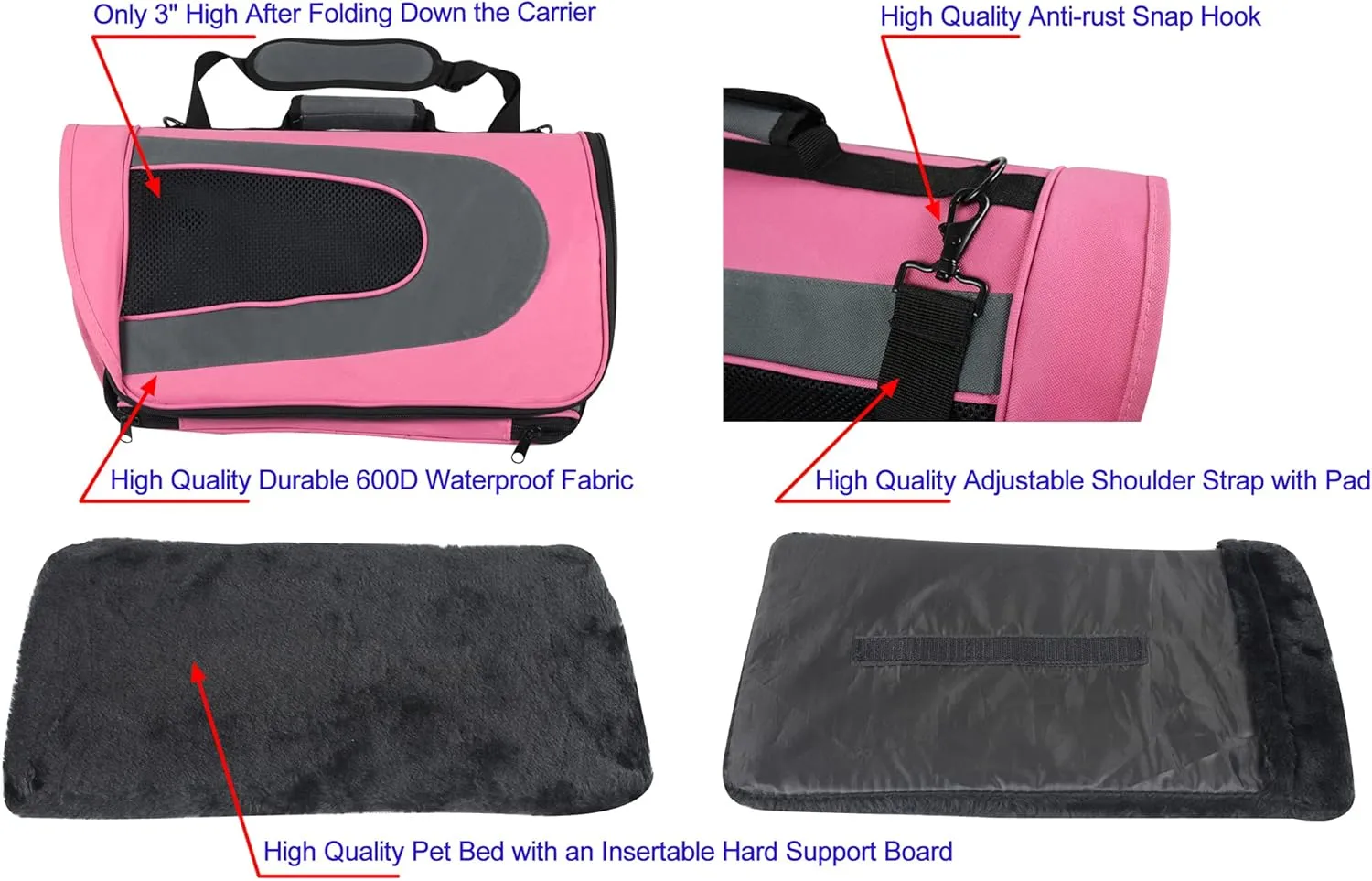 EliteField Deluxe Soft Pet Carrier (3 Year Warranty, Airline Approved), Multiple Sizes and Colors Available (20" L x 11" W x 11" H, Pink Gray)