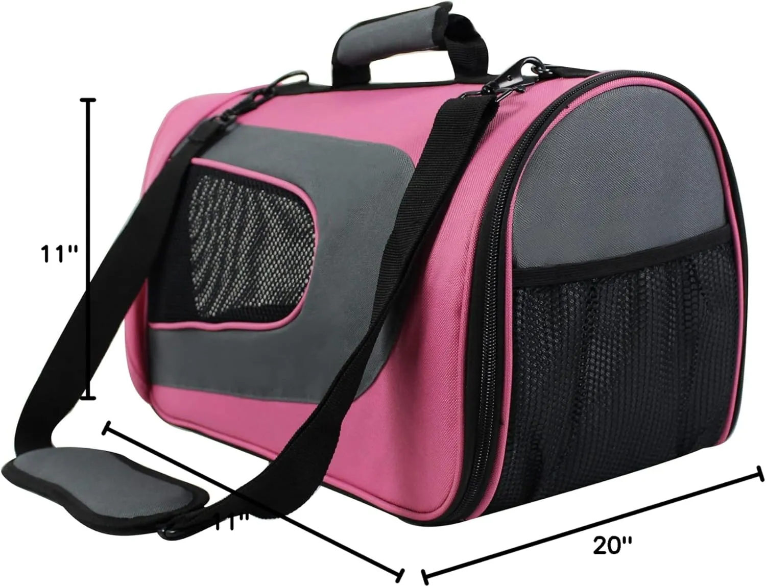 EliteField Deluxe Soft Pet Carrier (3 Year Warranty, Airline Approved), Multiple Sizes and Colors Available (20" L x 11" W x 11" H, Pink Gray)