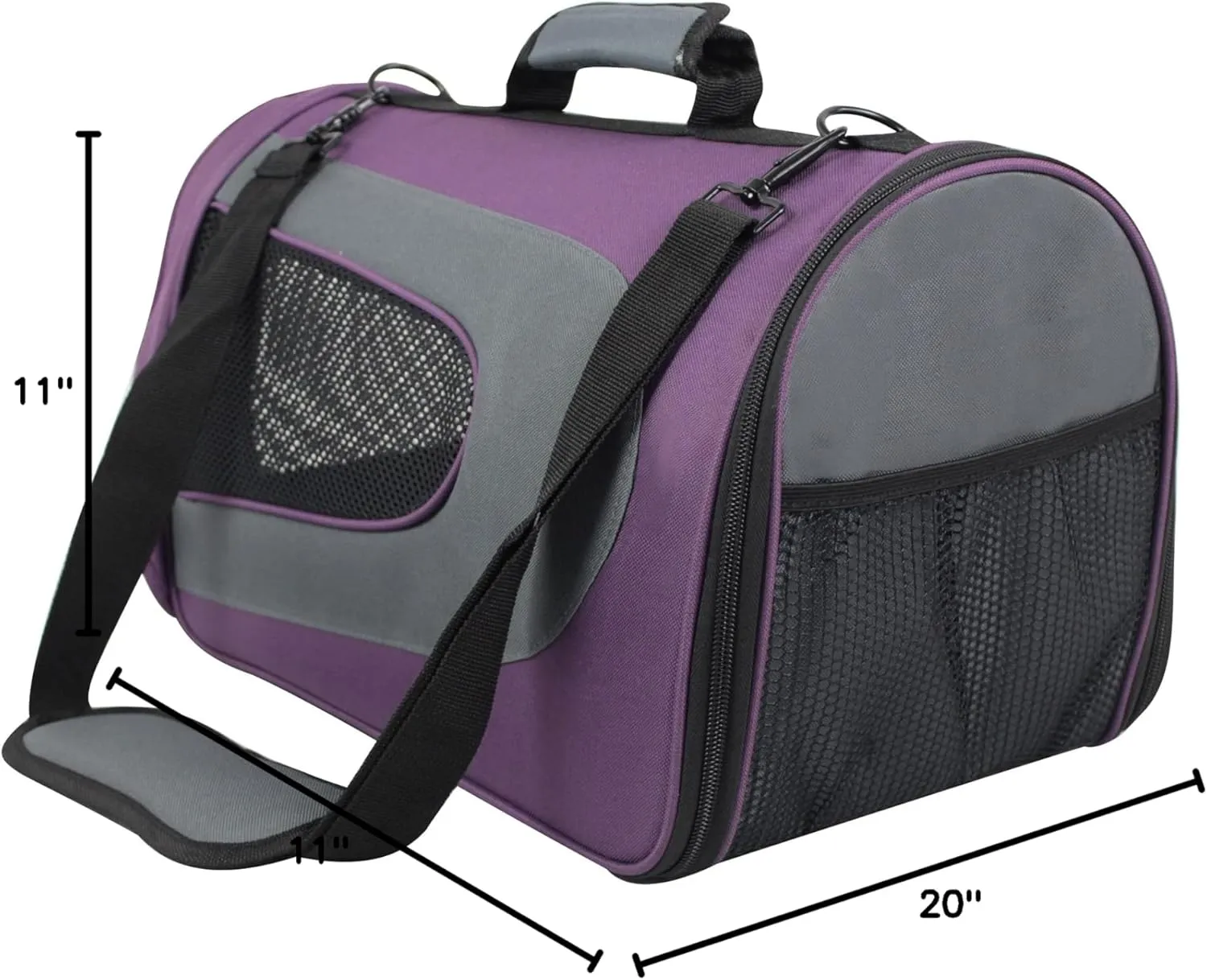 EliteField Deluxe Soft Pet Carrier (3 Year Warranty, Airline Approved), Multiple Sizes and Colors Available (20" L x 11" W x 11" H, Purple Gray)