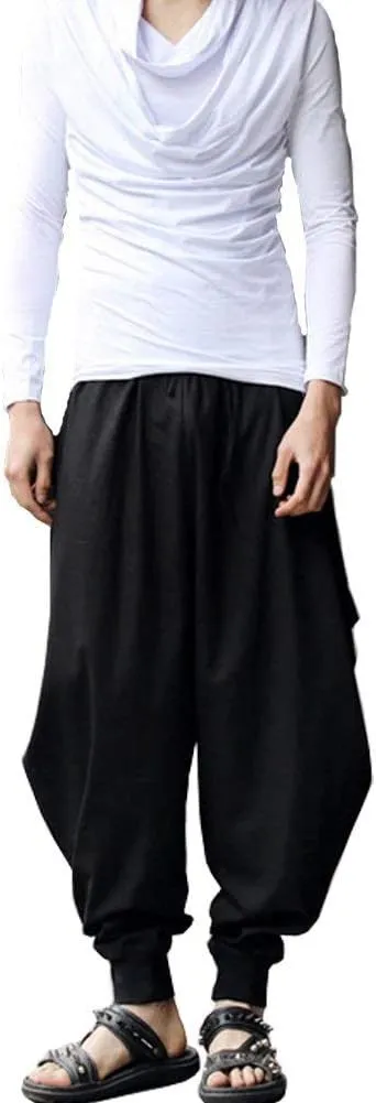 ellazhu Men's Harem Pants Elastic Waist Black Sweaterpants for Men Yoga David Rose Costume Baggy Joggers GYM22 A