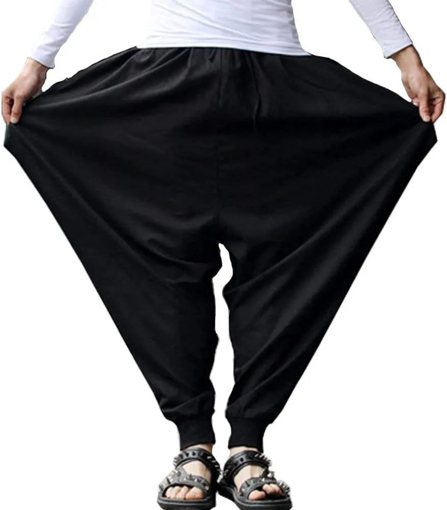 ellazhu Men's Harem Pants Elastic Waist Black Sweaterpants for Men Yoga David Rose Costume Baggy Joggers GYM22 A