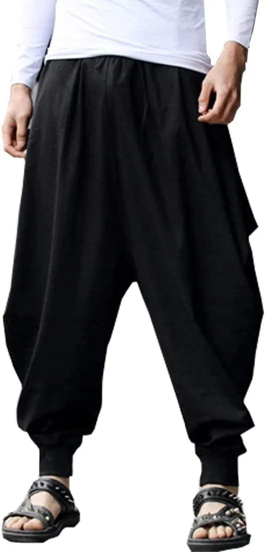 ellazhu Men's Harem Pants Elastic Waist Black Sweaterpants for Men Yoga David Rose Costume Baggy Joggers GYM22 A