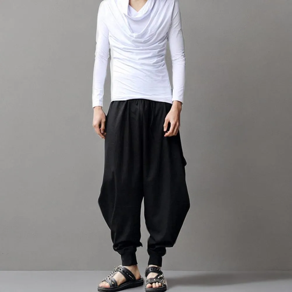 ellazhu Men's Harem Pants Elastic Waist Black Sweaterpants for Men Yoga David Rose Costume Baggy Joggers GYM22 A