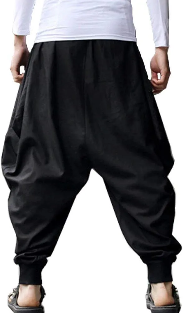 ellazhu Men's Harem Pants Elastic Waist Black Sweaterpants for Men Yoga David Rose Costume Baggy Joggers GYM22 A