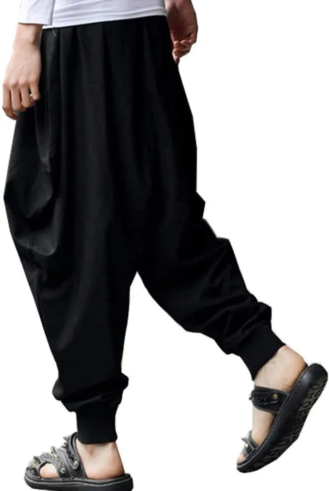 ellazhu Men's Harem Pants Elastic Waist Black Sweaterpants for Men Yoga David Rose Costume Baggy Joggers GYM22 A
