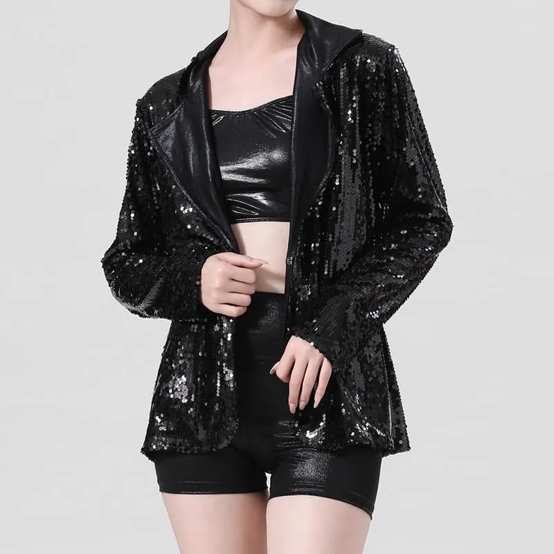 Enchanta Mia Women Modern Jazz Dance Sequin Jacket. Long Sleeve Jazz Coat for Dance Costume