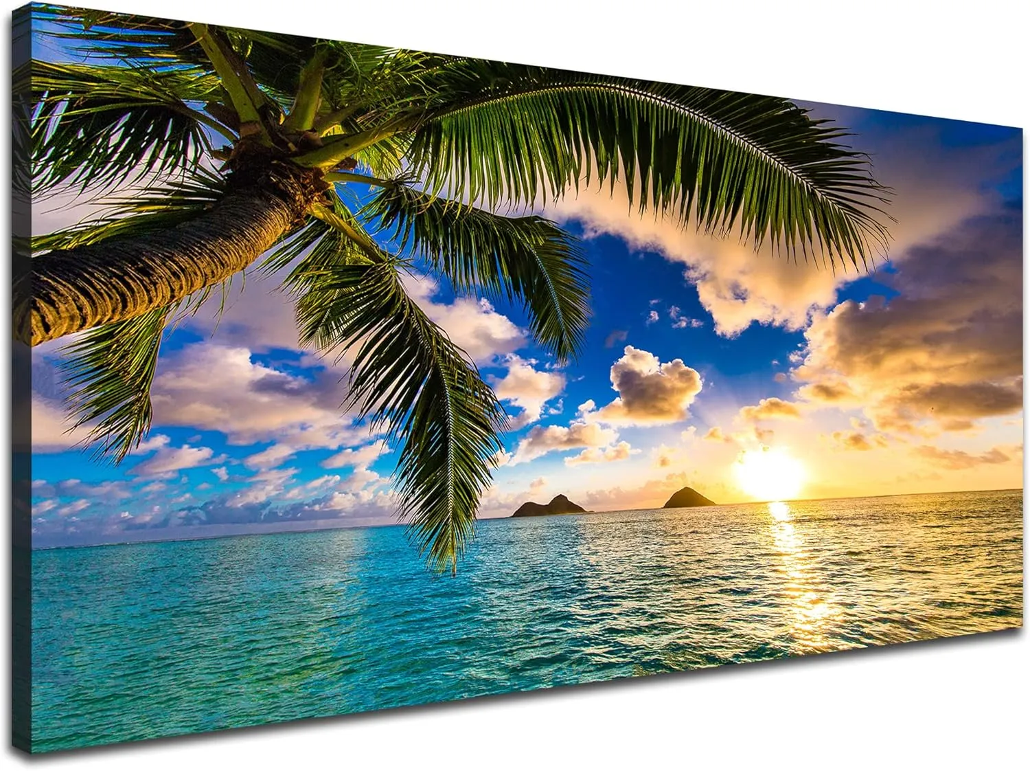 EPHANY Ocean Beach Palm Wall Art Art - 1 Pieces Canvas Wall Art Sunset See Tree Landscape Canvas Paintings Posters Print on Canvas Stretched and Framed Ready To Hang (B-1pcs,20x40inchx1pcs)