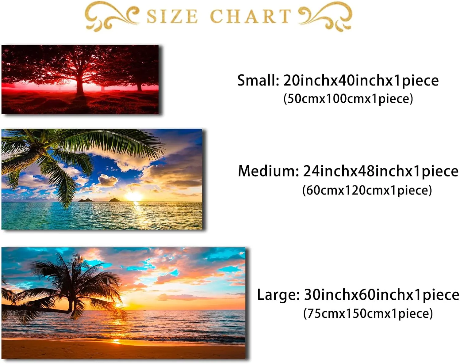 EPHANY Ocean Beach Palm Wall Art Art - 1 Pieces Canvas Wall Art Sunset See Tree Landscape Canvas Paintings Posters Print on Canvas Stretched and Framed Ready To Hang (B-1pcs,20x40inchx1pcs)