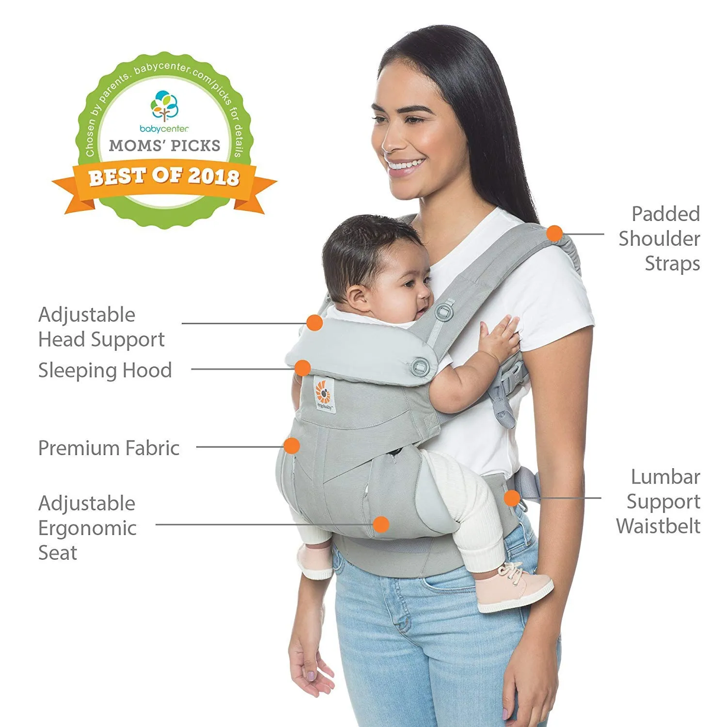 Ergobaby 360 All-Position Baby Carrier with Lumbar Support (12-45 Pounds), Elephant Dance, Premium Cotton