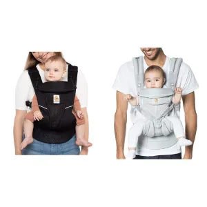 Ergobaby Omni Breeze All Carry Positions Breathable Mesh Baby Carrier Newborn to Toddler, Onyx Black & Omni 360 All-Position Baby Carrier for Newborn to Toddler (7-45 Lb), Pearl Grey