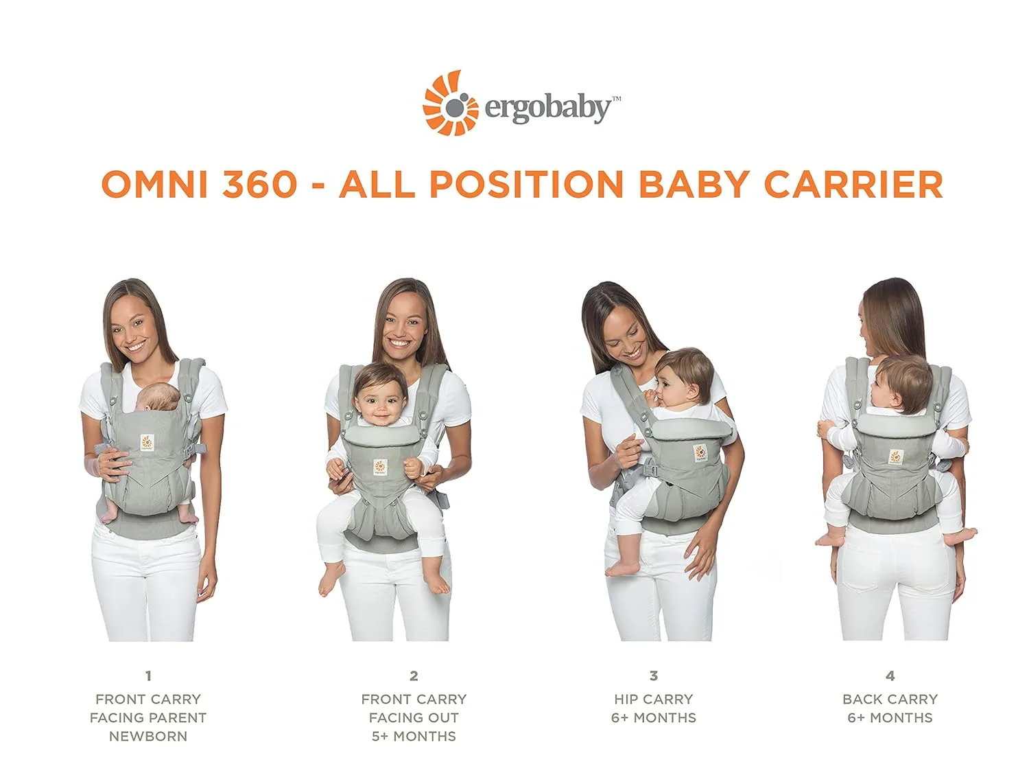 Ergobaby Omni Breeze All Carry Positions Breathable Mesh Baby Carrier Newborn to Toddler, Onyx Black & Omni 360 All-Position Baby Carrier for Newborn to Toddler (7-45 Lb), Pearl Grey