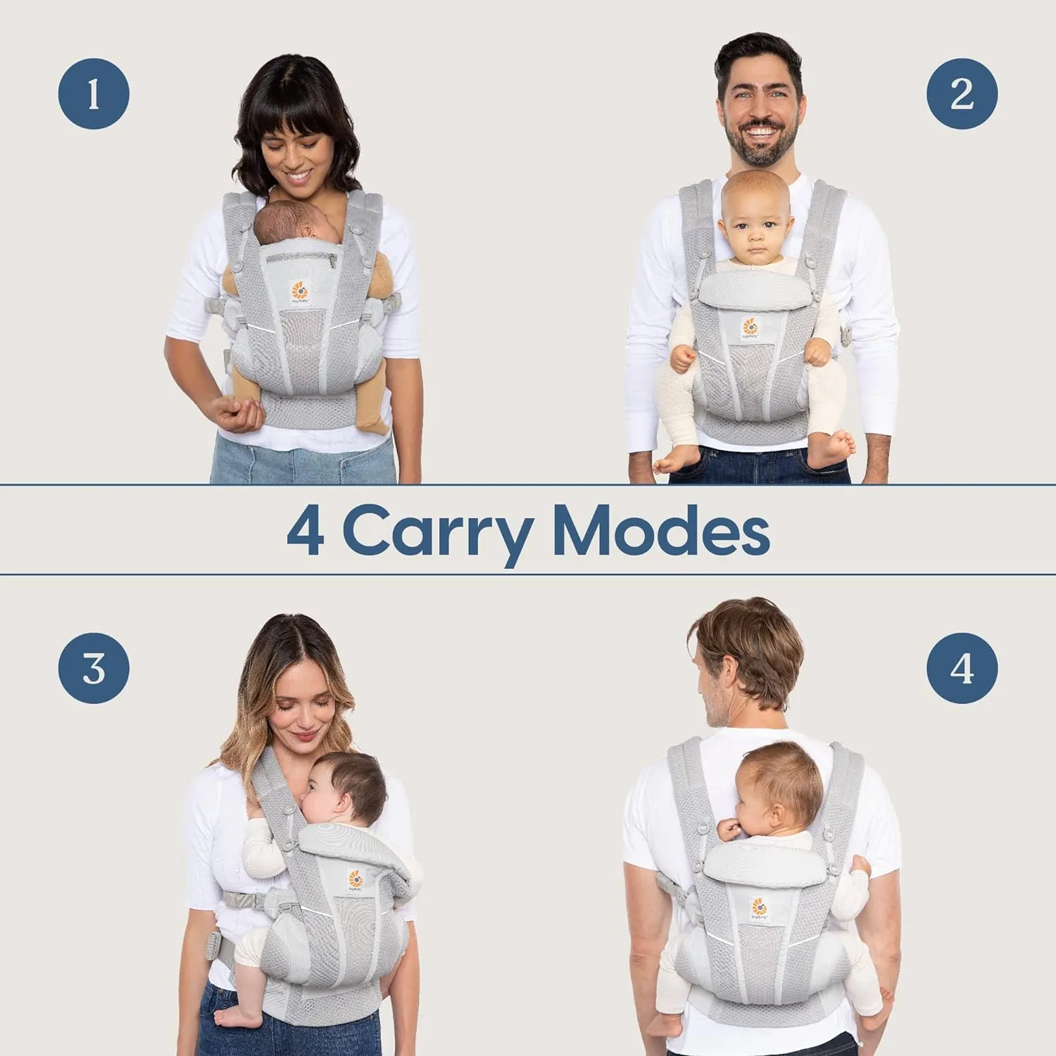 Ergobaby Omni Breeze All Carry Positions Breathable Mesh Baby Carrier Newborn to Toddler, Onyx Black & Omni 360 All-Position Baby Carrier for Newborn to Toddler (7-45 Lb), Pearl Grey