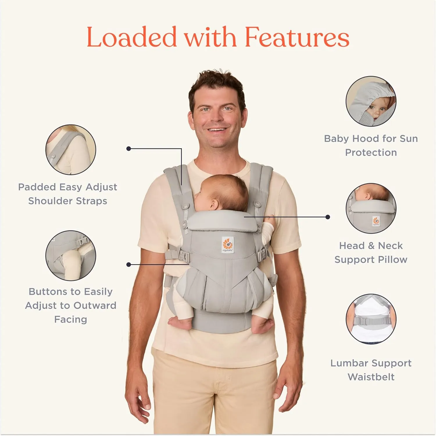 Ergobaby Omni Classic (formerly OMNI 360) All-Position Baby Carrier for Newborn to Toddler with Lumbar Support, 7-45 Pounds, Pure Black, One Size