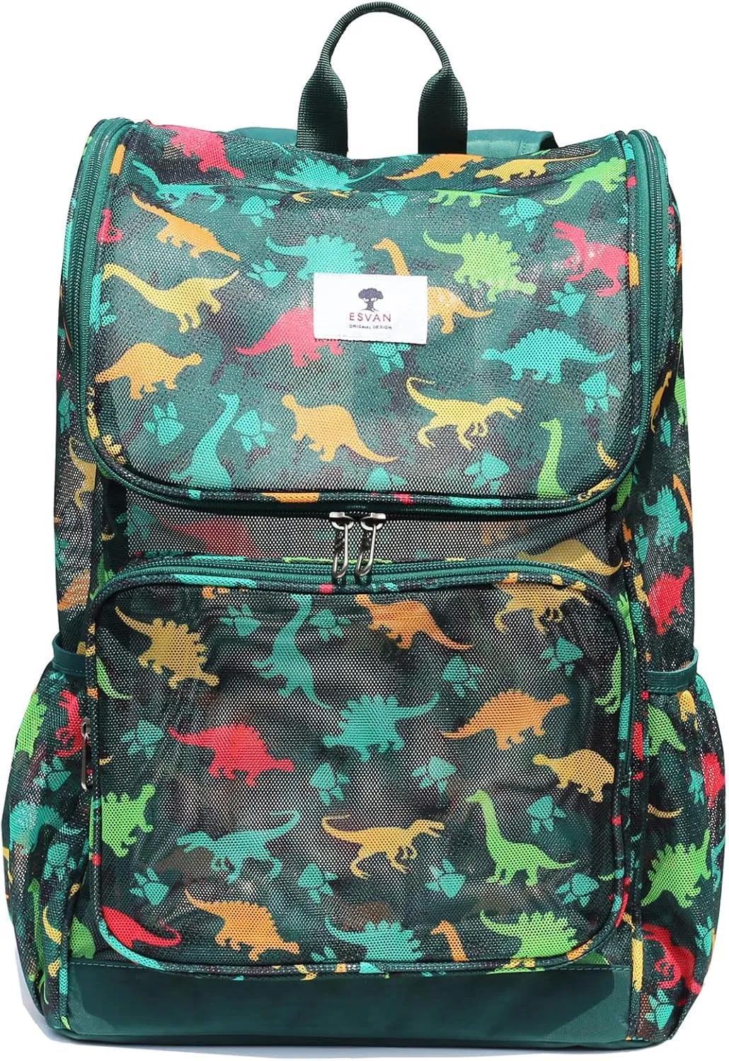 ESVAN Original Print Mesh Backpack Clear Bag See through Pack for Travel Beach Gym Multi-Purpose Women Men (B)