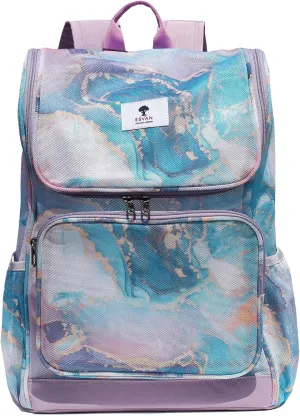 ESVAN Original Print Mesh Backpack Clear Bag See through Pack for Travel Beach Gym Multi-Purpose Women Men (C)