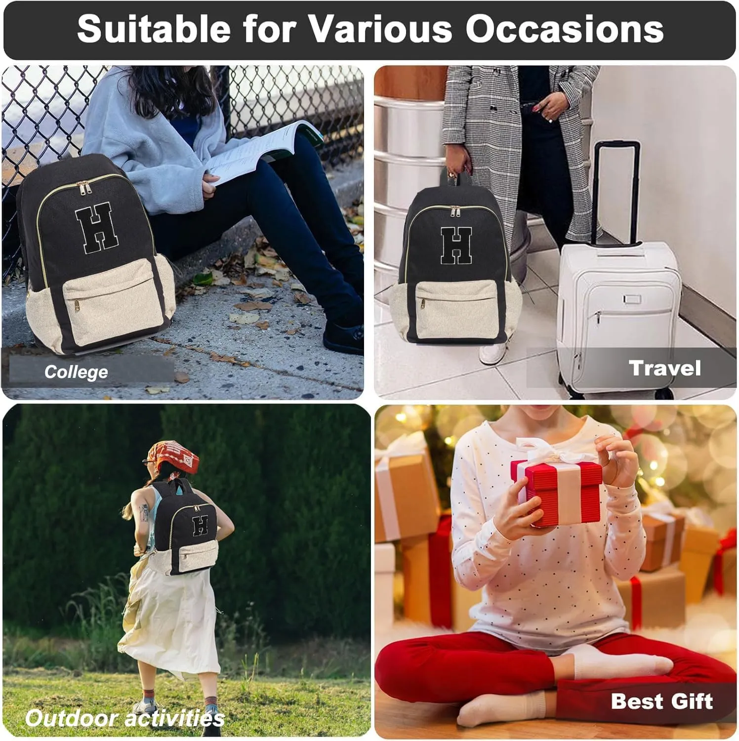 ESVAN Personalized Gifts Backpack Canvas Linen Nylon 17 inch Laptop Bag for Women Casual College