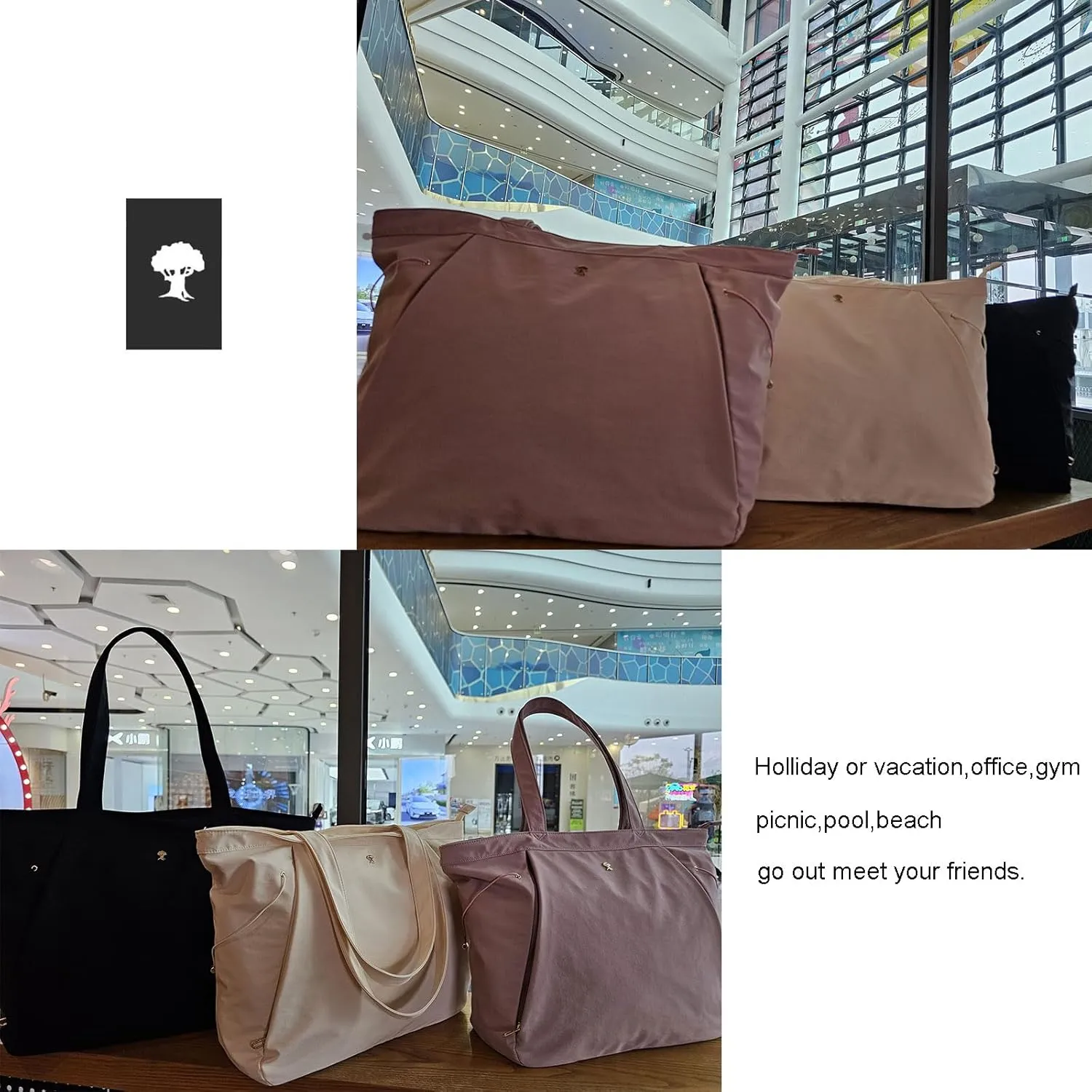 ESVAN Yoga Tote Bag for Women Shoulder Bags Drawstring for Office Workout Travel Carryall Pilates Gym and Beach