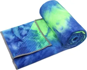 Eunzel Yoga Towel,Hot Yoga Mat Towel with Grip Dots Sweat Absorbent Non-Slip for Hot Yoga, Pilates and Workout 24" x72", Green & Blue