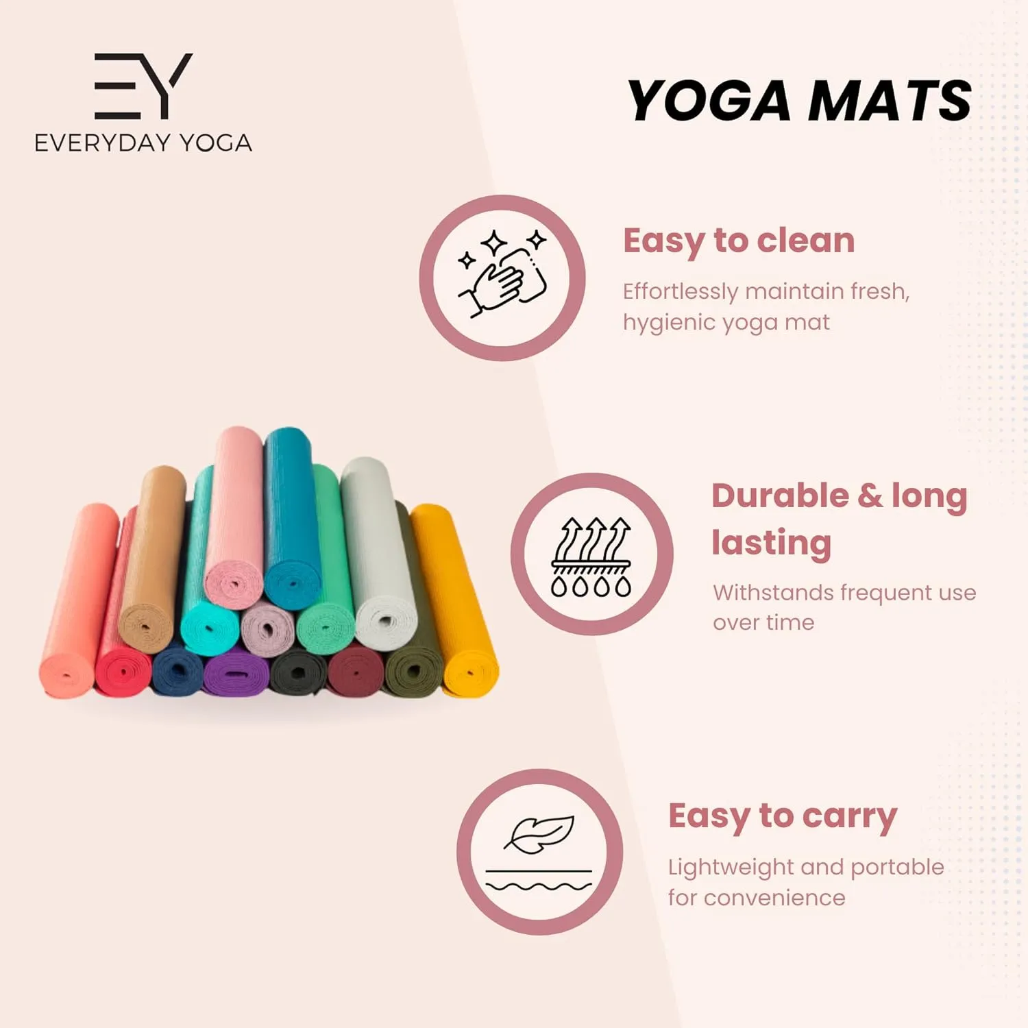 Everyday Yoga Deluxe Mat - 72"L x 24"W Non Slip Exercise Mat, Anti-Tear, 3-5mm Thickness for Yoga, Pilates & Floor Workouts