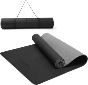 Ewedoos Eco Friendly Yoga Mat with Alignment Marks TPE Yoga Mat Non Slip Hot Yoga Mat Thick 1/4'' Anti-Tear Surfaces Exercise Mats for Home Workout Fitness Pilates