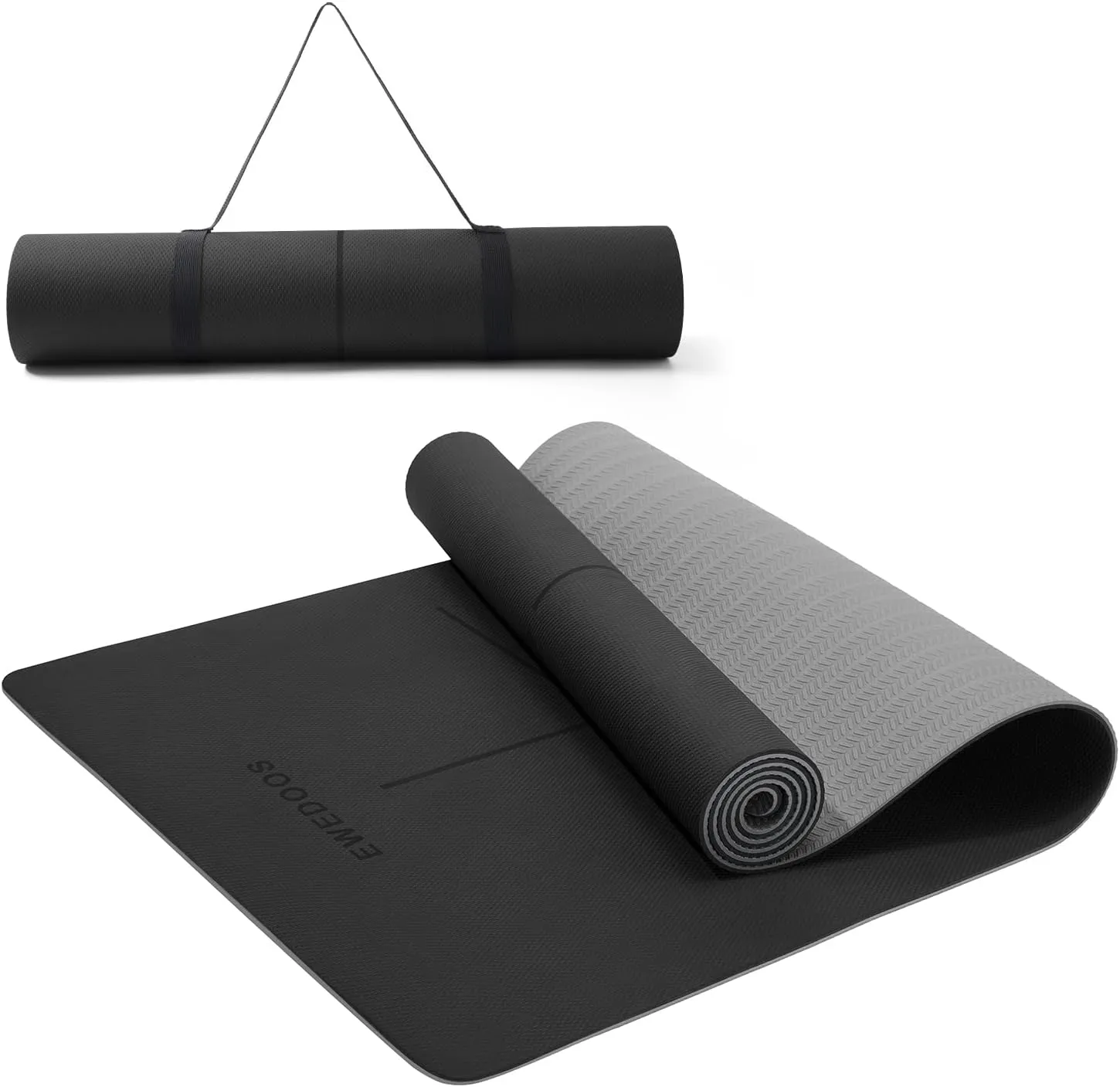 Ewedoos Eco Friendly Yoga Mat with Alignment Marks TPE Yoga Mat Non Slip Hot Yoga Mat Thick 1/4'' Anti-Tear Surfaces Exercise Mats for Home Workout Fitness Pilates