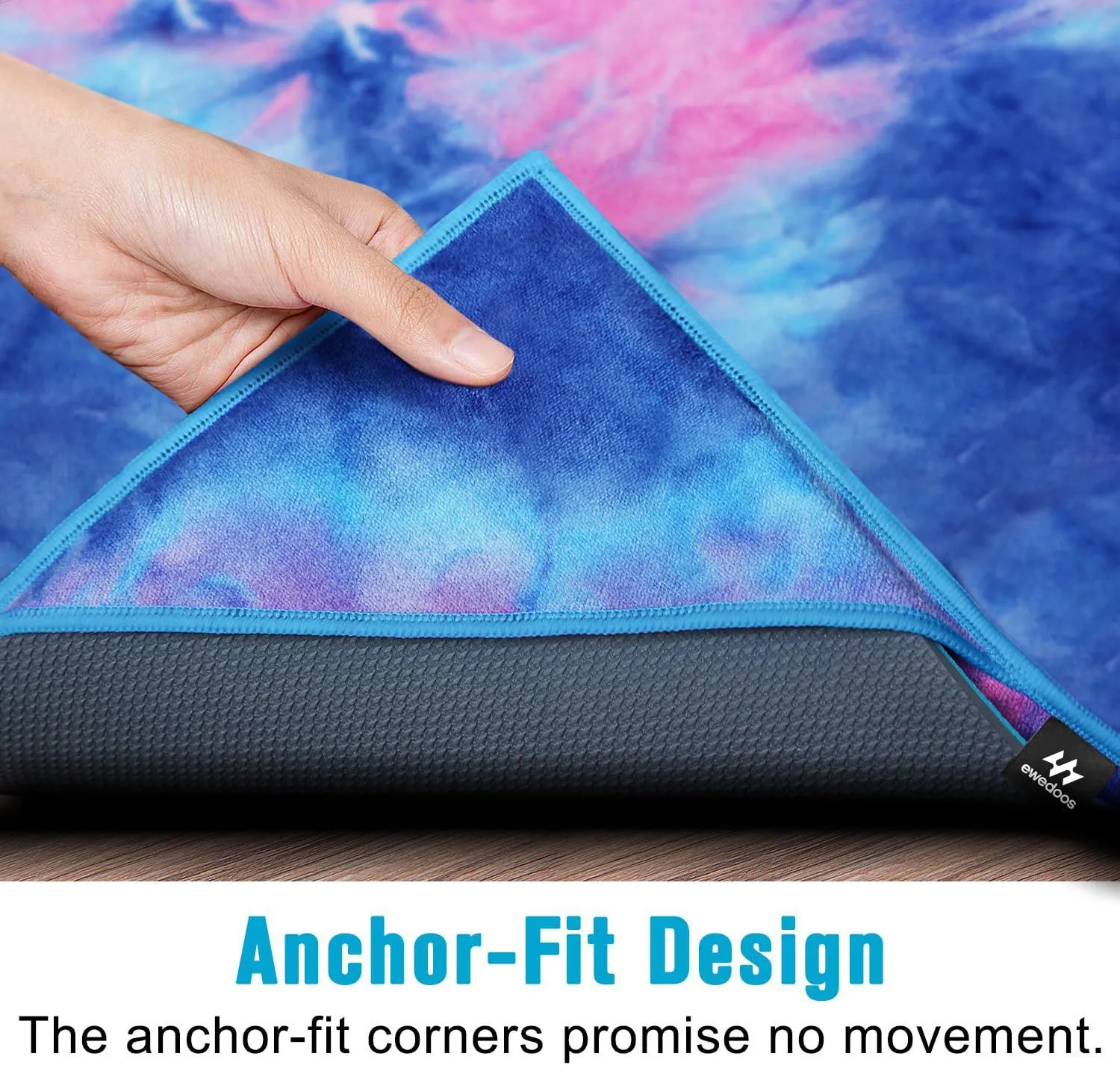 Ewedoos Yoga Towel Mat Towel with Anchor Fit Corners Non Slip Towel for Hot Yoga, Pilates, Workout, Camping