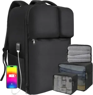 Extra Large 50L Travel Backpack Carry On Flight Approved, Luggage Backpack with Shoes Pouch, Suitcase Backpacks With 3 Packing Cubes, Personal Item Travel Bag, Black
