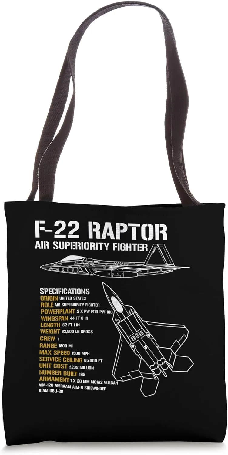 F-22 Raptor Air Superiority Fighter Jet Military Airplane Tote Bag