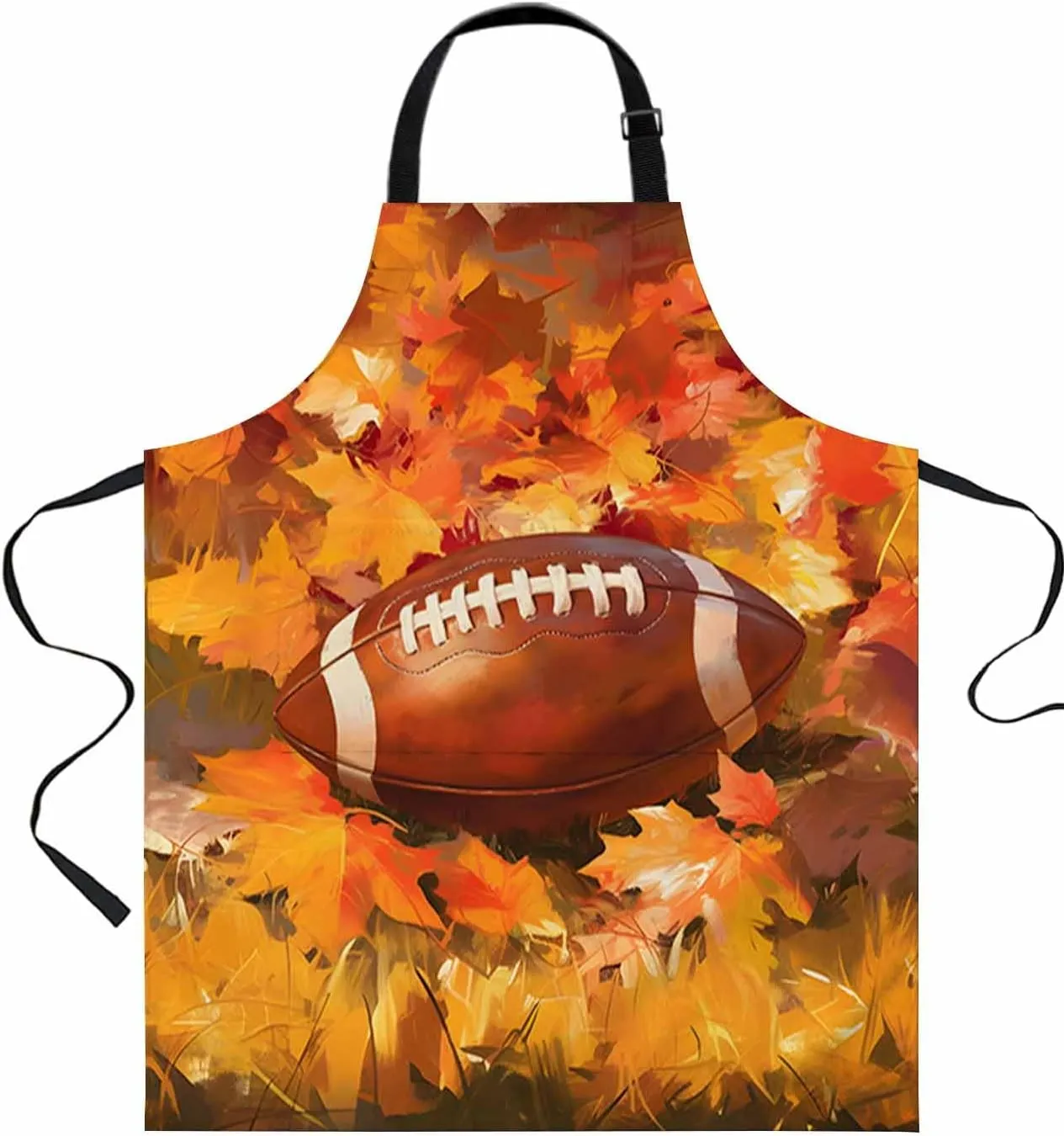 Fall Rugby Waterproof Apron With Pockets, Orange Thanksgiving Autumn Maple Leaf Kitchen Chefs Bib Cooking BBQ Grill Bake Adjustable Aprons for Women/Kids Home Garden Grooming Painting Gardening