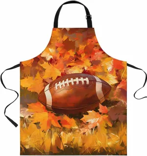Fall Rugby Waterproof Apron With Pockets, Orange Thanksgiving Autumn Maple Leaf Kitchen Chefs Bib Cooking BBQ Grill Bake Adjustable Aprons for Women/Kids Home Garden Grooming Painting Gardening