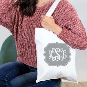 Fancy Frame Monogram, Personalized Tote Bag - Gray